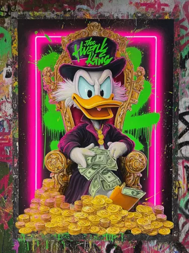 Duck on coins  60x80cm