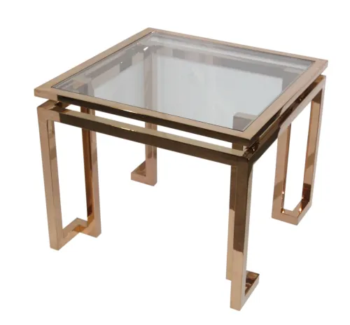 Side Table Ridge 55x55x65cm  Gold With Clear Glass