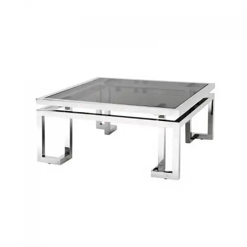 Coffee Table Alvin 100x100x45cm with Black Glass
