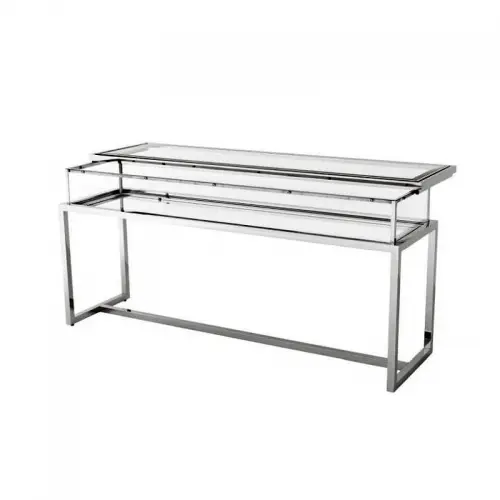 By Kohler Console Table Prescott sliding top silver Clear Glass (115475)