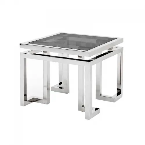 Side Table Ridge 55x55x65cm With Black Glass