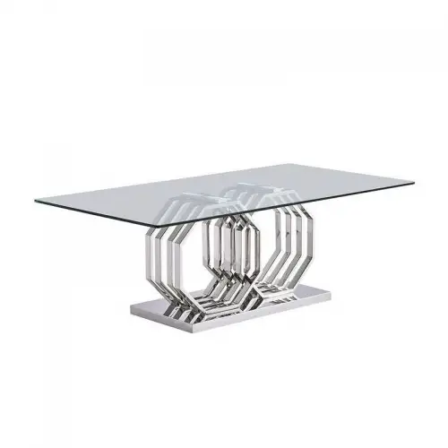 By Kohler Dining Table Byron silver With Clear Glass 220x120x75cm (115934) (115934)