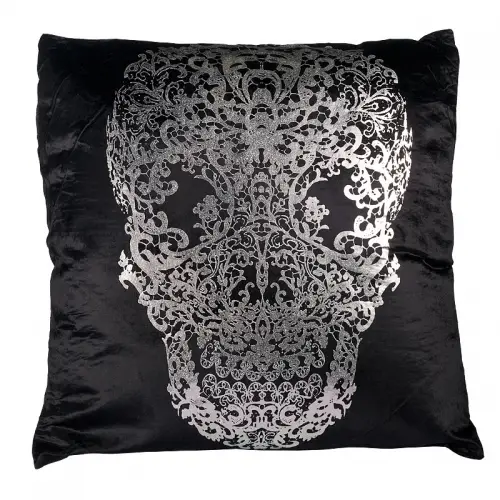 Cushion  50x50x8cm Silver Skull