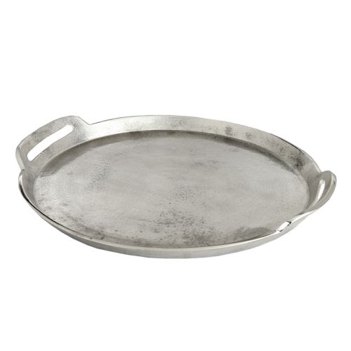 Tray 32x32x4cm Round Small raw metal silver