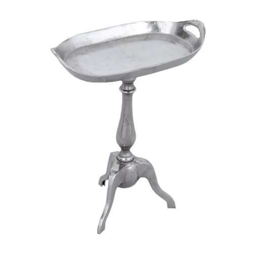 Tray 48x48x59cm Oval With Stand three legs silver raw metal