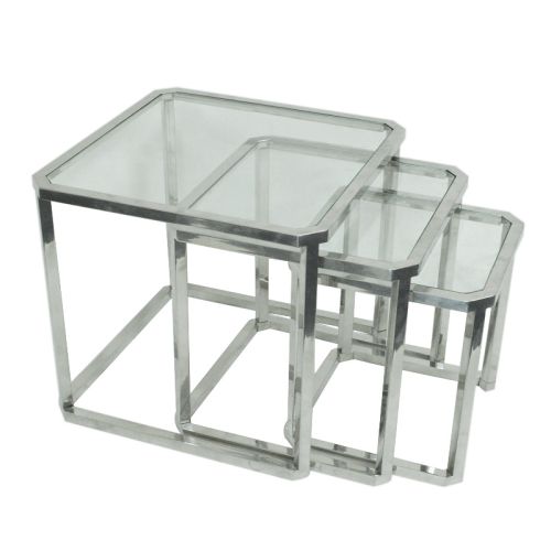 Side Table Jerome 60x60x55cm With Clear Glass (Set Of 3)