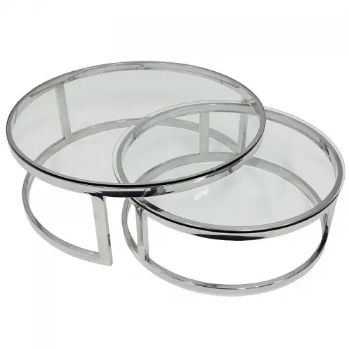 Coffee Table Mathew 100x100x35cm With Clear Glass, Set of 2