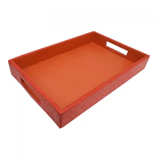 By Kohler Tray 38x25.5x6cm With Handle red ostrich leather (111705) (111705)