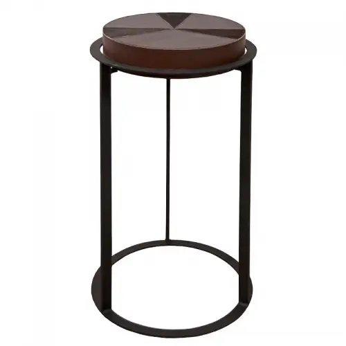 Side Table Quincy SALE  Round leather brown top black leg