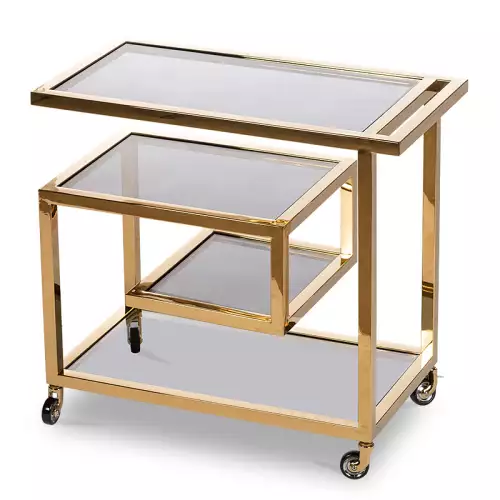 By Kohler Bar Trolley Brodie Gold 83x42x78cm W/ Black Glass (111432)