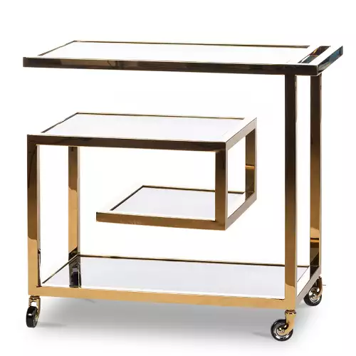 By Kohler Bar Trolley Brodie Gold 83x42x78cm W/ Black Glass (111432)