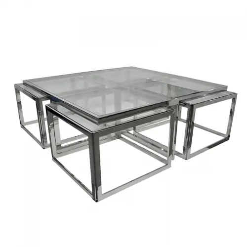 Table Rowley 120x120x45cm silver Clear Glass