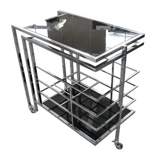 Bar Trolley Darrell 77x42x78.5cm silver Black Glass Bar Trolley Darrell 77x42x78.5cm silver Black Glass
