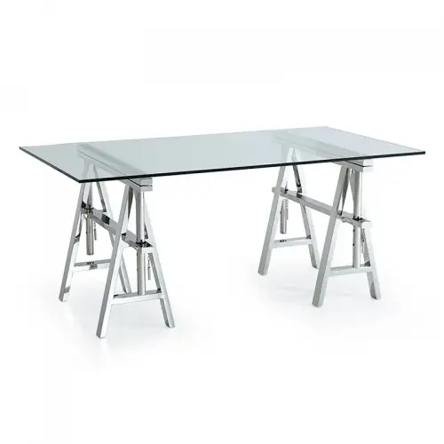 Table Delavan 150x85x66/75.5cm silver clear glass