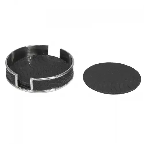 Bottle Coaster 14x14x3.5cm Set croco leather black silver