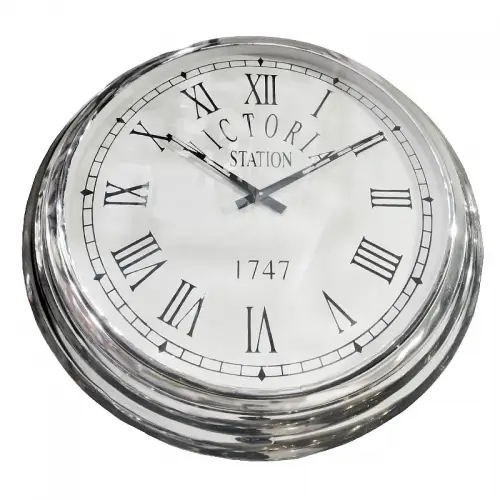 Wall Clock 62x62x9cm victoria station silver round