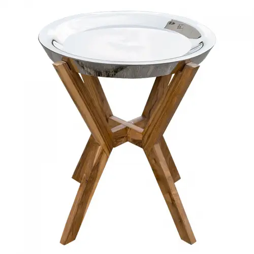 Side Table St. Tropez wood and silver top