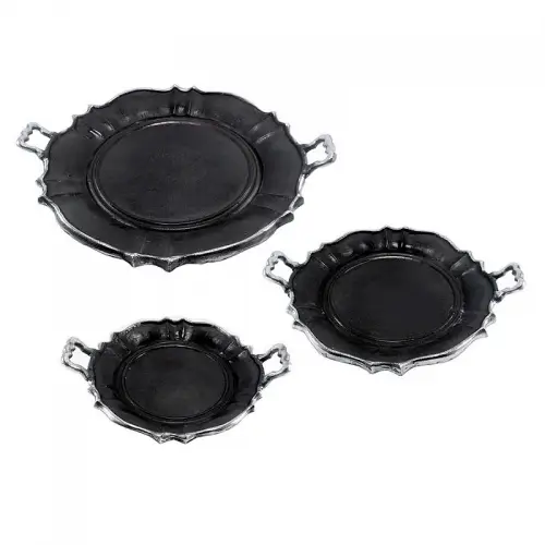 Tray 65x56x9.5cm Round (Set Of 3) raw metal black