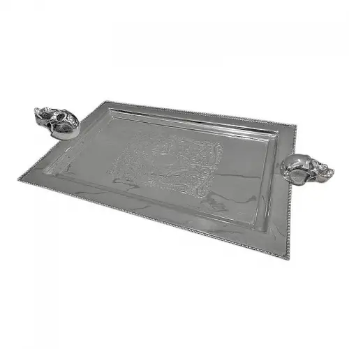 Tray 37x30x6cm Rectangular With Skull Handles