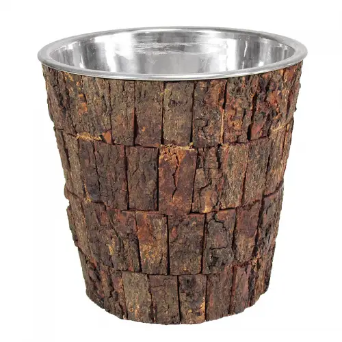 Winecooler 22x22x21cm with wood and silver