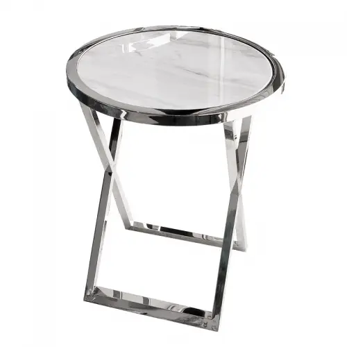 Side Table Mayfair white marble top silver leg