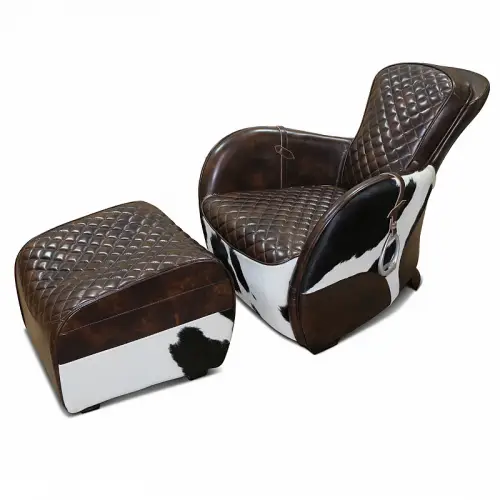 Trevor 1-Seater & Ottoman leather and black and white