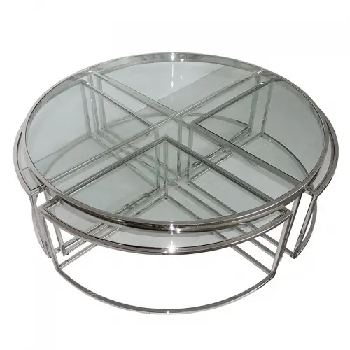 By Kohler Table Dominic 120x120x40,5cm silver / clear Glass (114300) (114300)