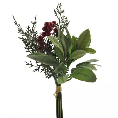 Berry/cedar flocked leaf bundle green 27cm