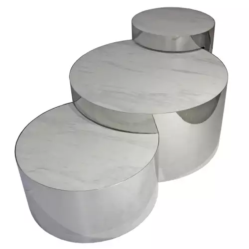 Stainless steel Coffee table Leipzig silver with white porcelain top (set of 3)