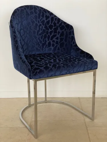 Citrine arm dining chair blue color with silver legs Fabric Maison 055
