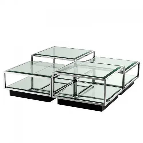 Coffee Table Lennon 130x130x40cm silver Clear Glass/Mirror