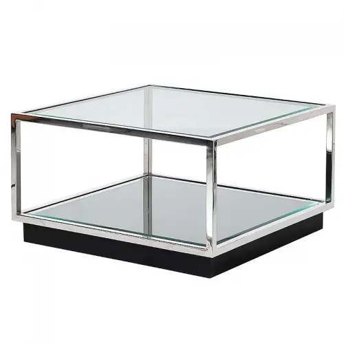 Coffee Table Kohen 65x65x40cm With Clear Glass/Mirror