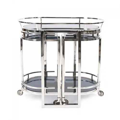 Bar Trolley Griffin Oval 79x46x84cm With Black Glass Bar Trolley Griffin Oval 79x46x84cm With Black Glass
