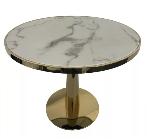 Dining Table Gold Faux Marble White 81x81x74cm