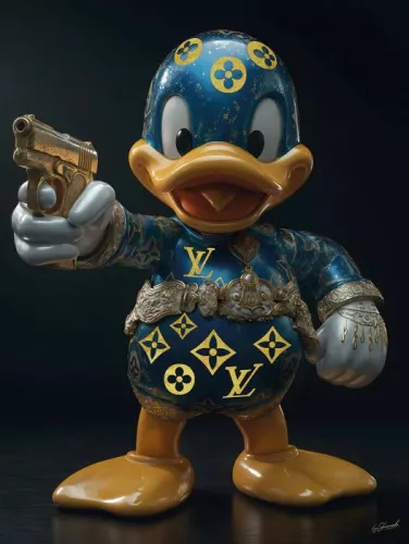 Blue Duck with Gun - 60x80cm