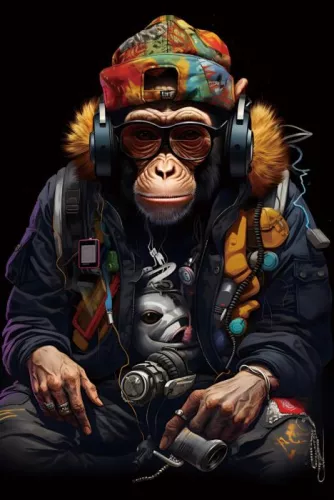 Moneky with Headphone 80x120cm