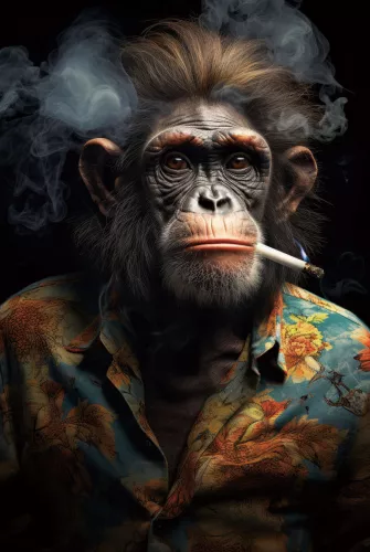 Monkey with cigaret 80x120cm