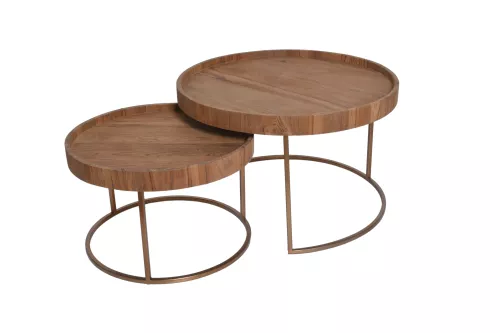Keong Nesting Table Set Teak Wood / Polish steel (63x39+49x31cm)