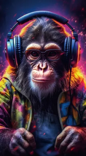 Monkey with blue Headphone 55x100cm