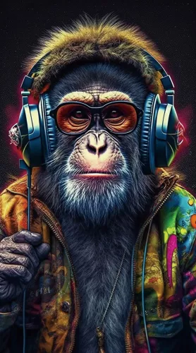 Monkey with green Headphone 55x100cm